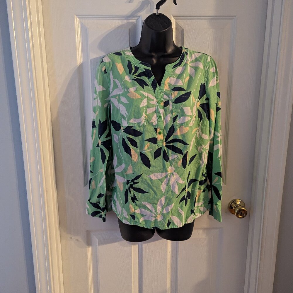 Liz Claiborne navy yellow white and green floral top - S